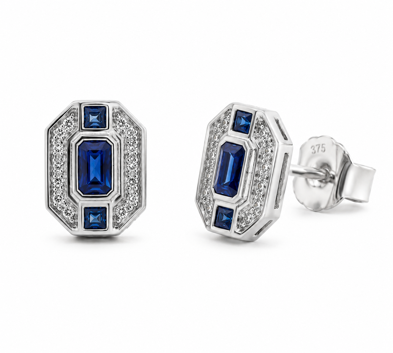 9ct White Gold Sapphire & Diamond Channel Stud Earrings
