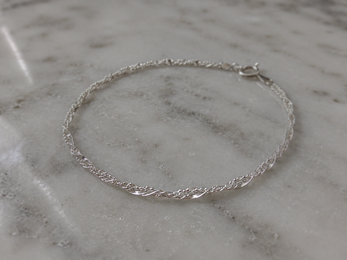 Sterling Silver Twisted Chain Charm Bracelet
