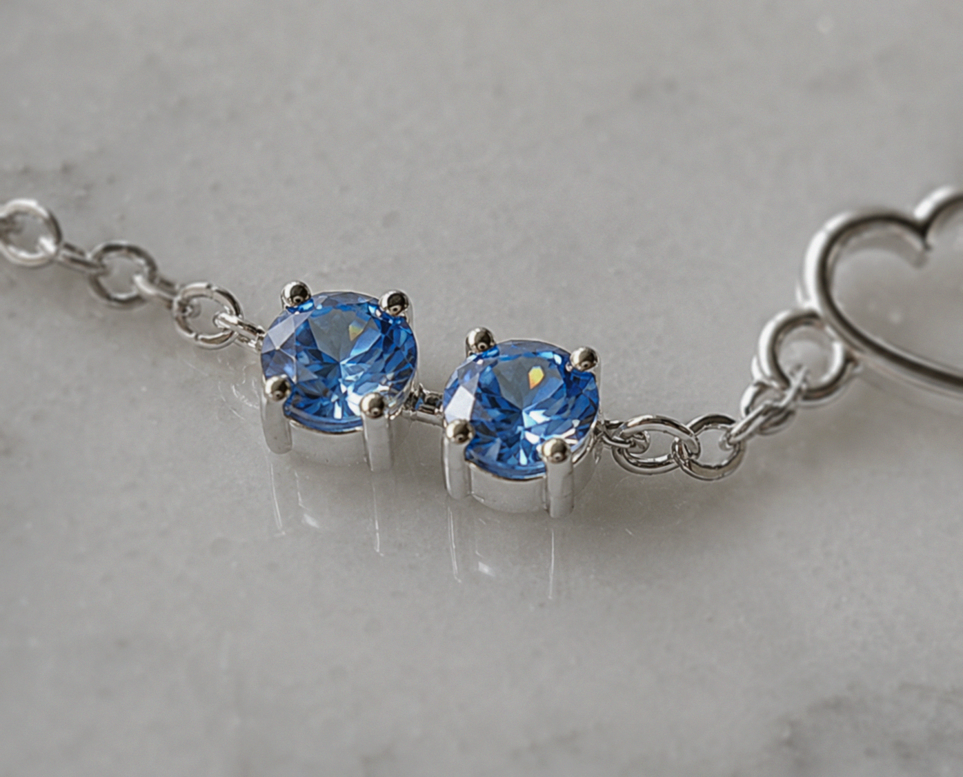Sterling Silver Blue Crystal and Heart Anklet