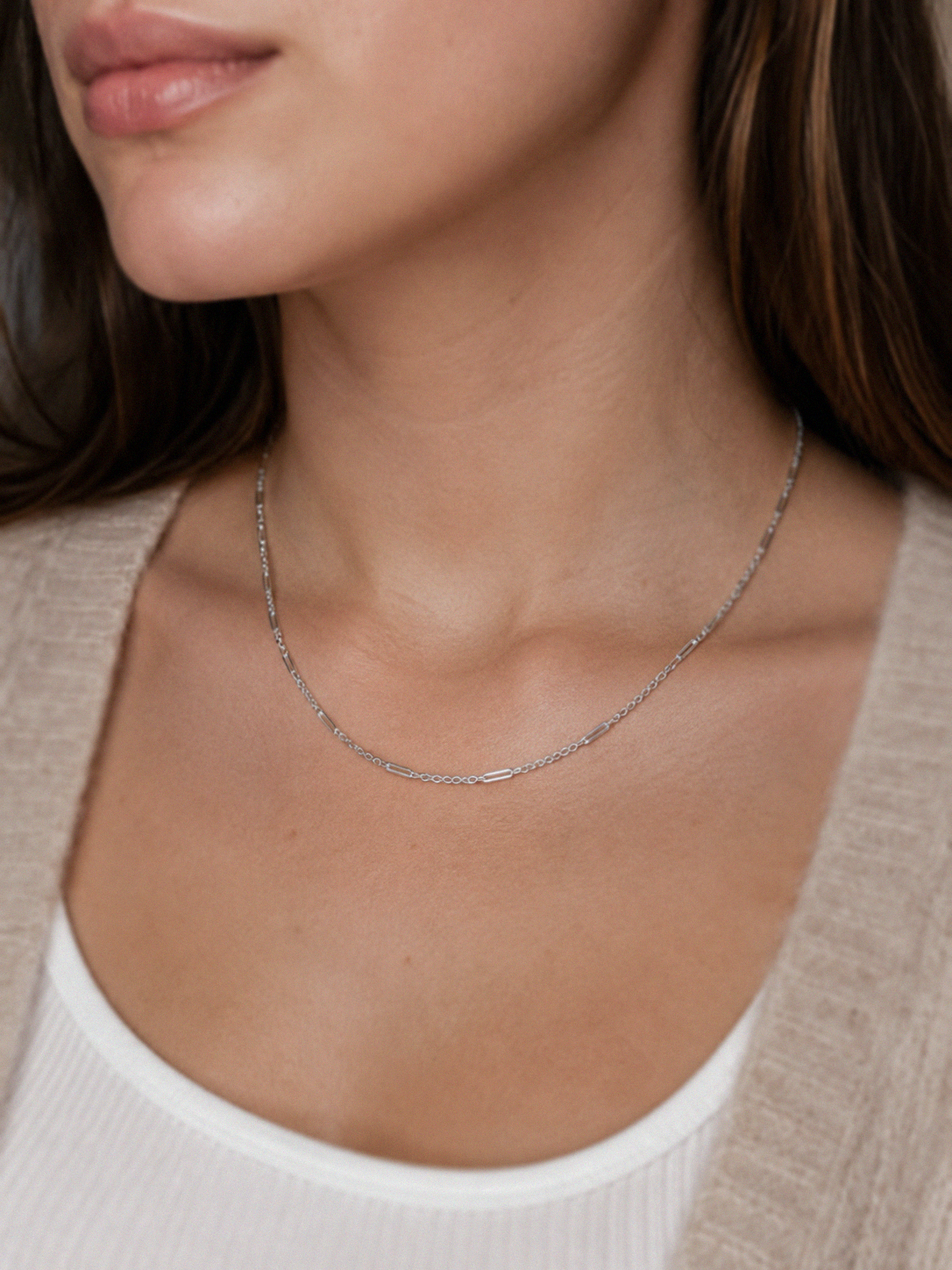 Mixed Length Link Chain Necklace in 9ct White Gold