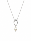 Sterling Silver Open Oval Freshwater Pearl Pendant Necklace – Rhodium Plated