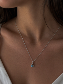 Sterling Silver Blue Topaz Teardrop Pendant Necklace