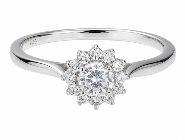 Sterling Silver Cubic Zirconia Flower Halo Ring