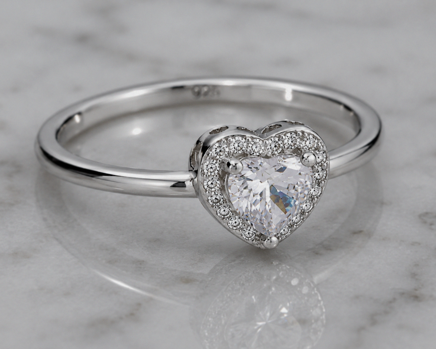 Sterling Silver Cubic Zirconia Heart Halo Ring