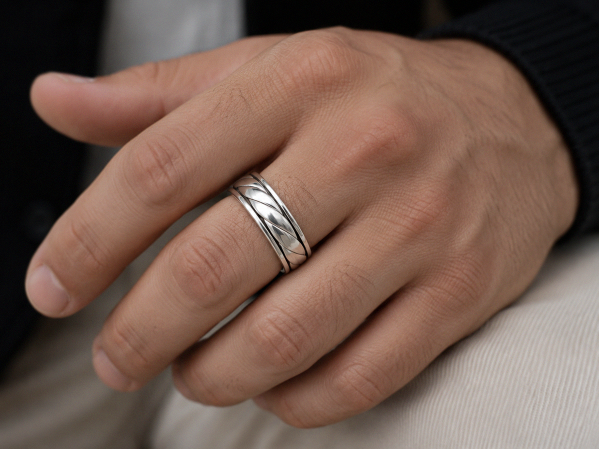 925 Sterling Silver Twist Design Fidget Ring