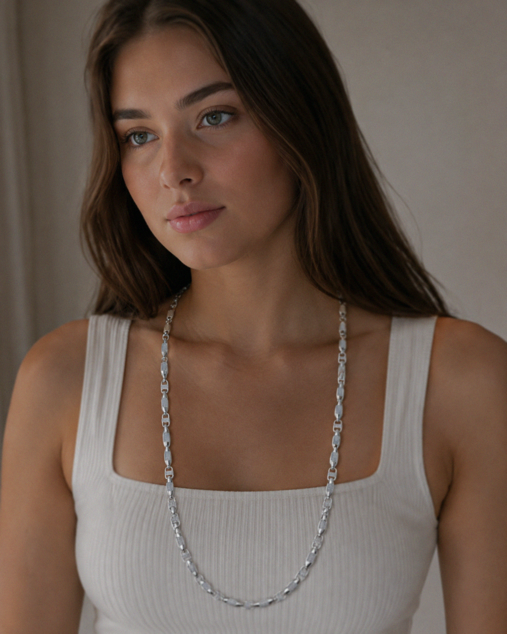 Silver Cubic Zirconia Fancy Squared Chain 28–34"