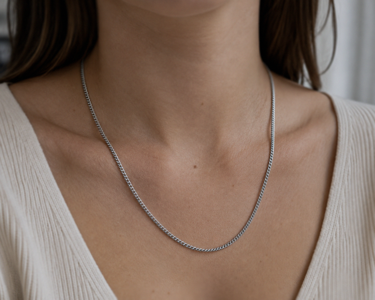 18ct White Gold Diamond-Cut Curb Chain  20” | Solid 6.4g Premium Necklace