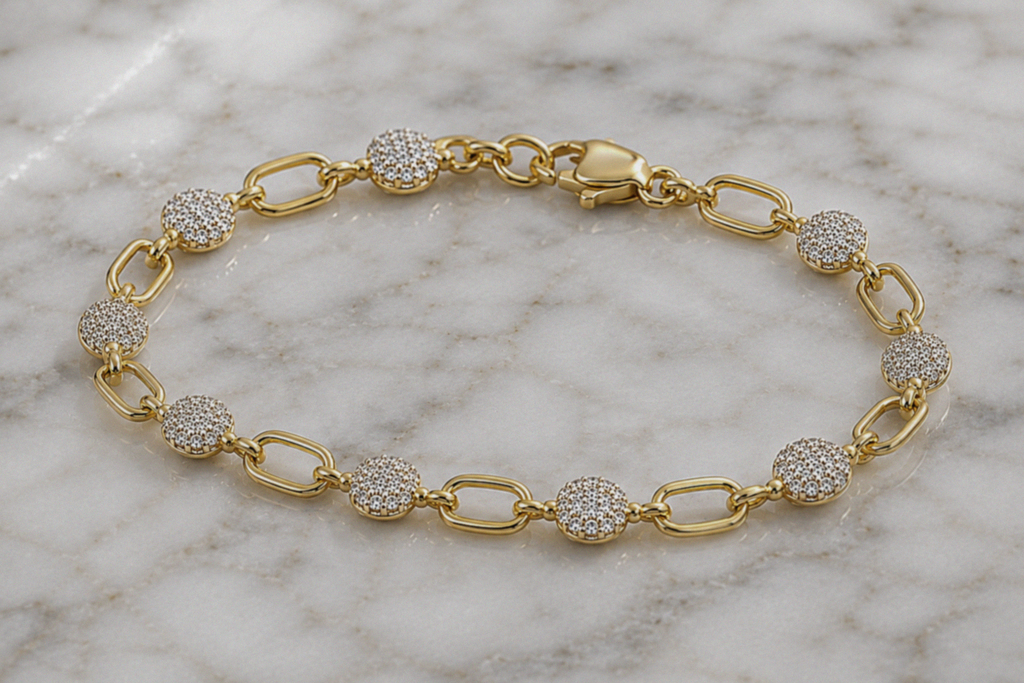 9ct Yellow Gold Cubic Zirconia Circle & Oblong Link Bracelet