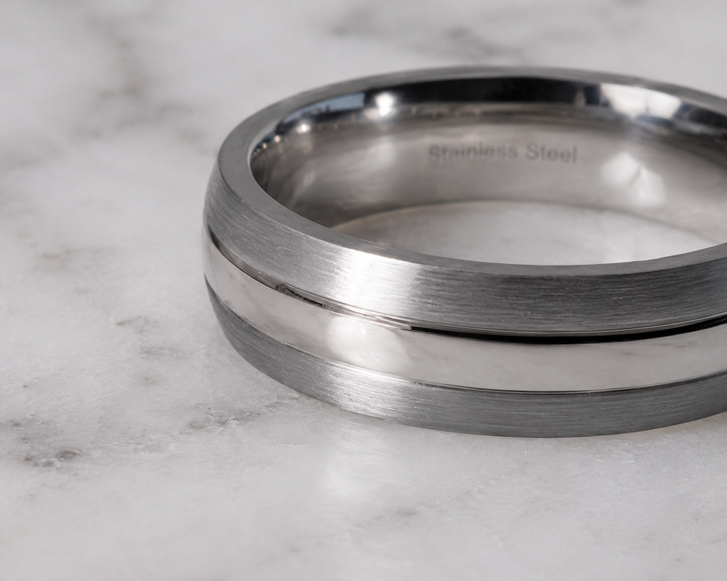 Fred Bennett Brushed & Polished Stainless Steel Band Ring
