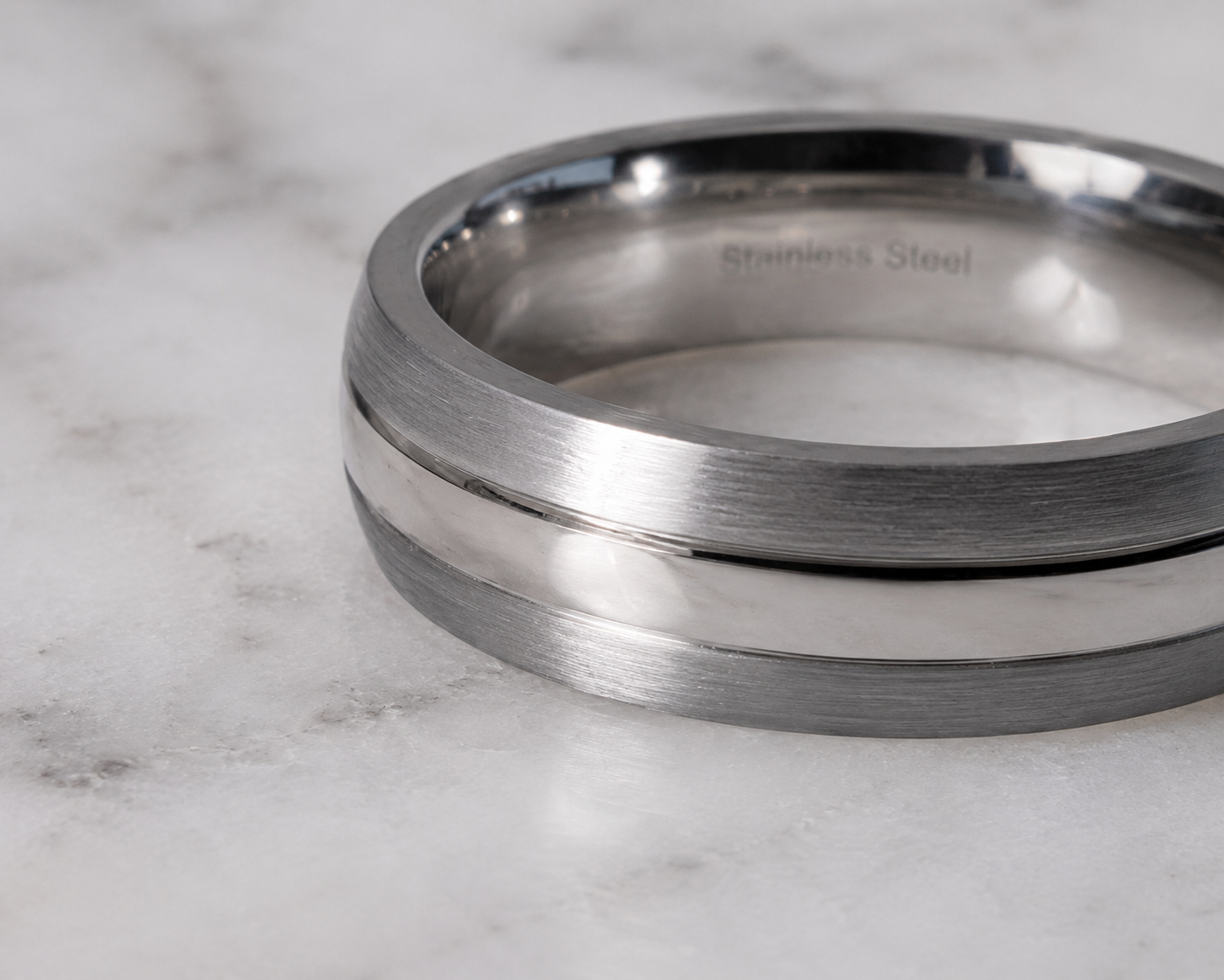 Fred Bennett Brushed & Polished Stainless Steel Band Ring