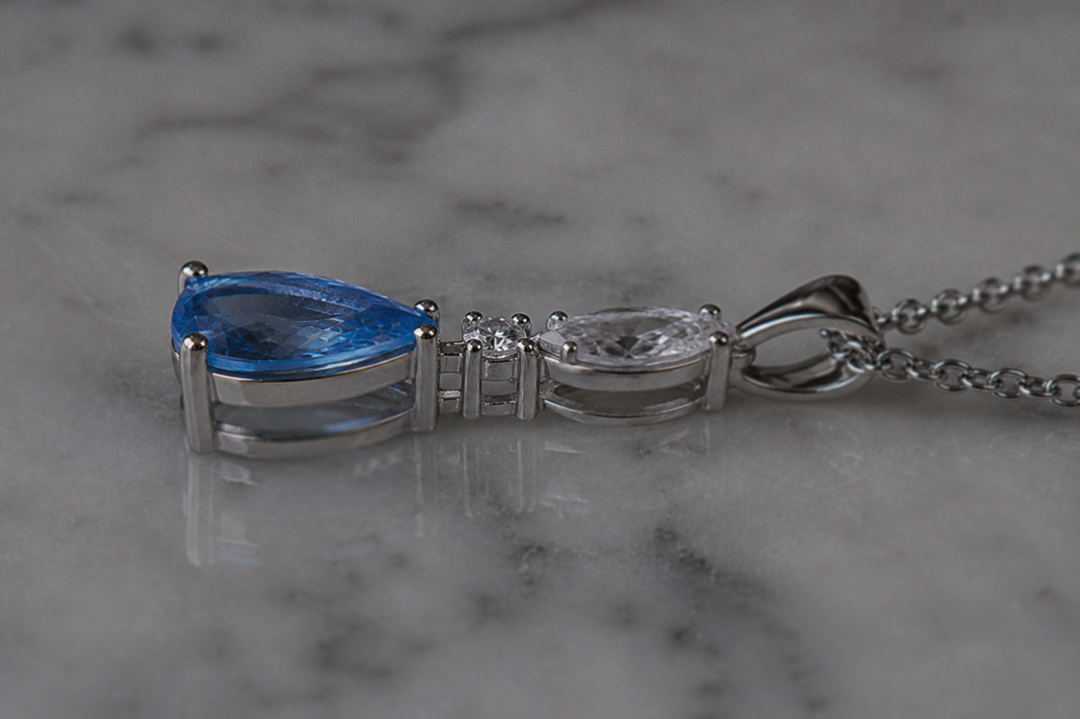 Marquise & Teardrop Blue Cubic Zirconia Pendant Necklace – Sterling Silver
