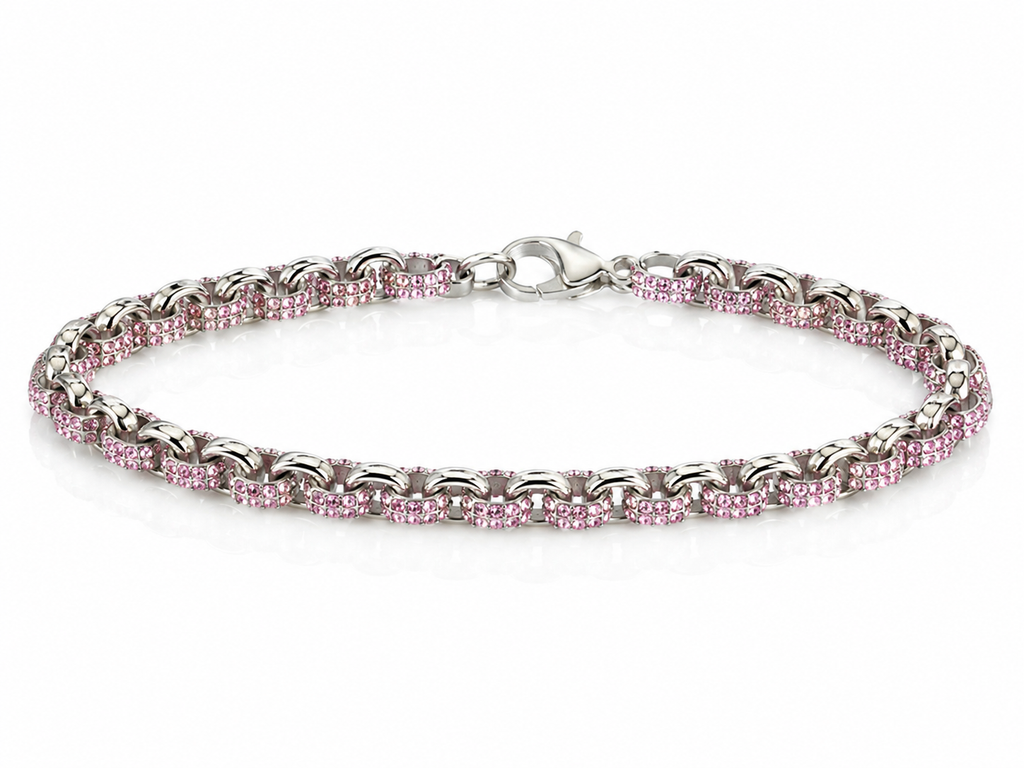 Children's Sterling Silver Pink Cubic Zirconia Belcher Bracelet
