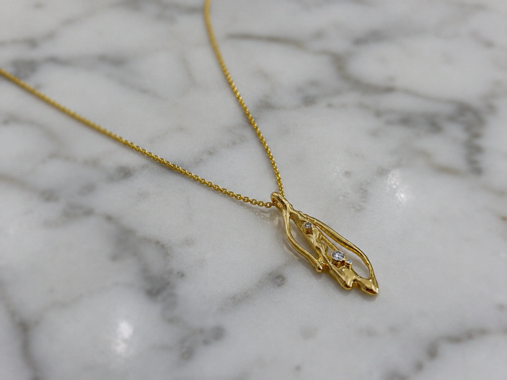 Banyan 18ct Gold Vermeil Lab-Grown Diamond Organic Pendant Necklace