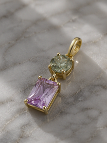 9ct Yellow Gold Toi et Moi Quartz & Rose de France Amethyst Pendant. (Chain not included)