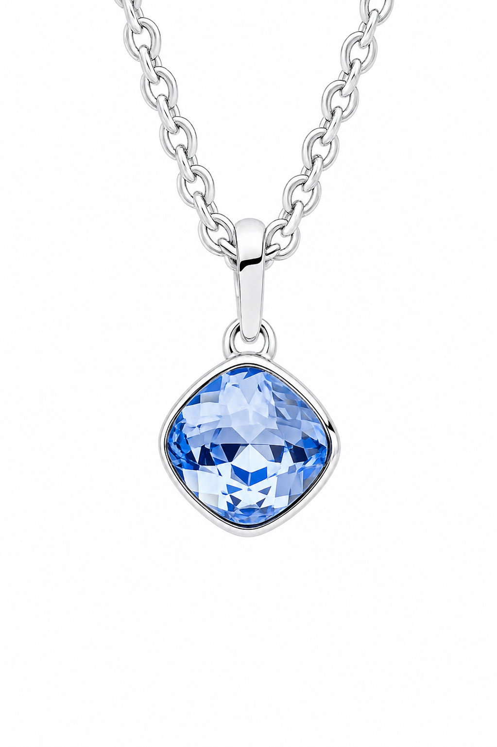 Sterling Silver Cushion Cut Sapphire Crystal Necklace - 51cm