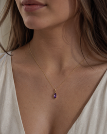 9ct Yellow Gold Flame Cut Amethyst Pendant Necklace