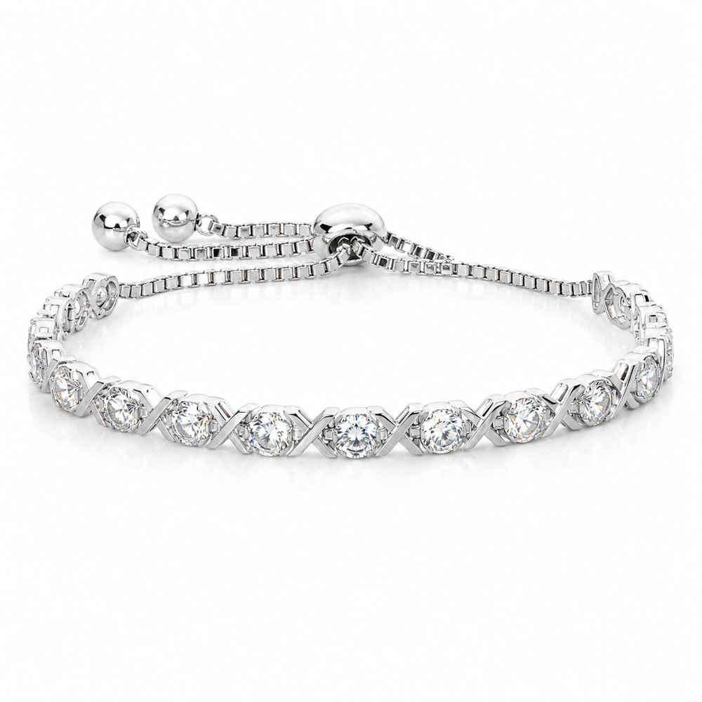 Sterling Silver Moissanite Cross-Link Slider Bracelet