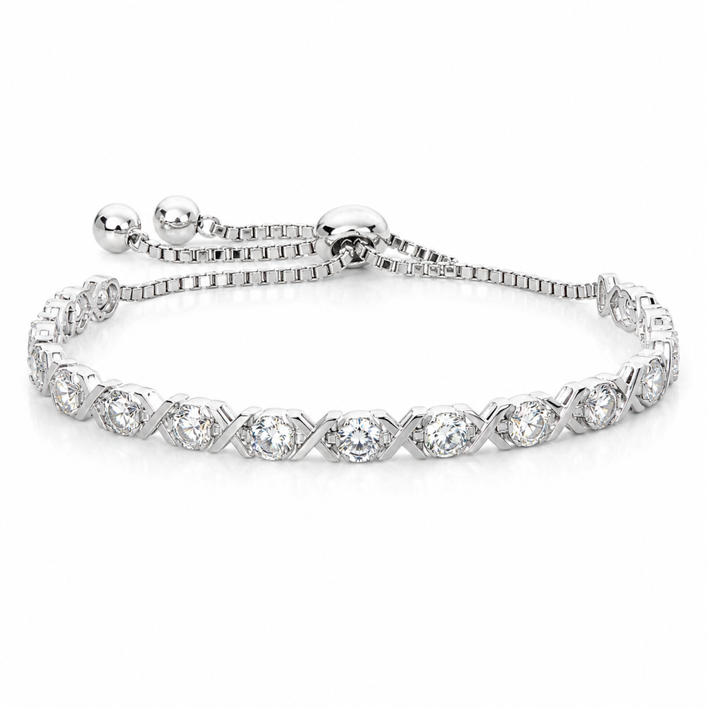 Sterling Silver Moissanite Cross-Link Slider Bracelet