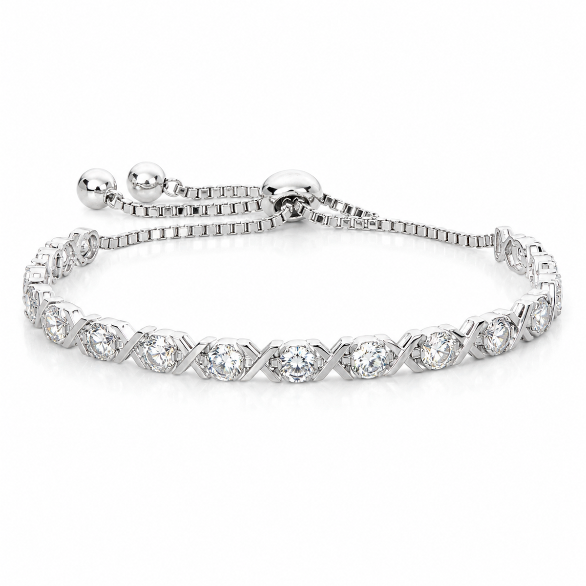 Sterling Silver Moissanite Cross-Link Slider Bracelet