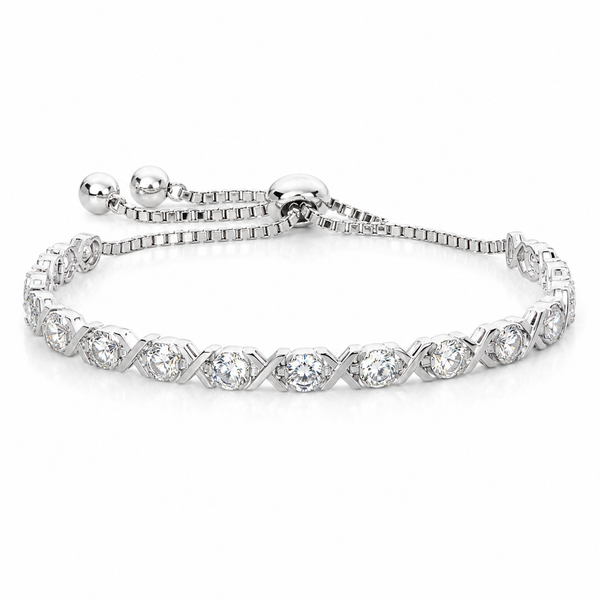 Sterling Silver Moissanite Cross-Link Slider Bracelet