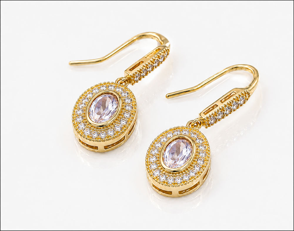 9ct Yellow Gold Blue Moonstone & White Topaz Drop Earrings