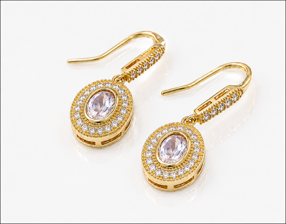 9ct Yellow Gold Blue Moonstone & White Topaz Drop Earrings