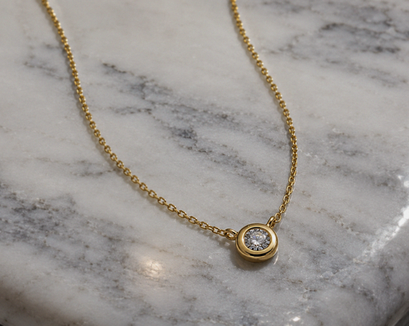 9ct Yellow Gold Diamond Solitaire Bezel Necklace