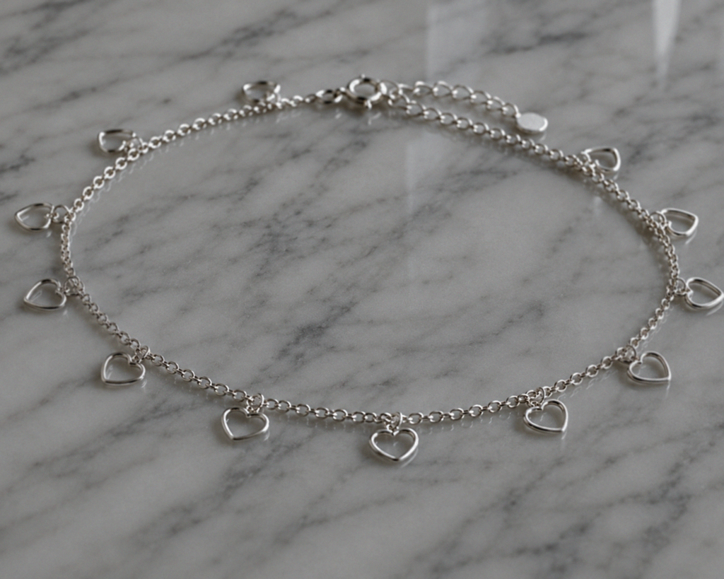 Sterling Silver Multi Heart Anklet 23–28cm