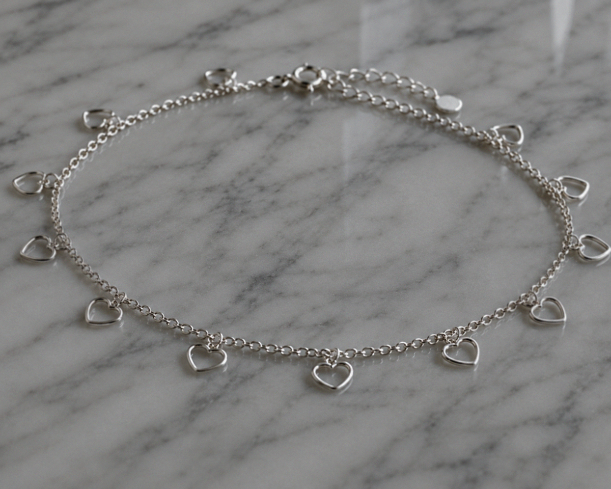 Sterling Silver Multi Heart Anklet 23–28cm