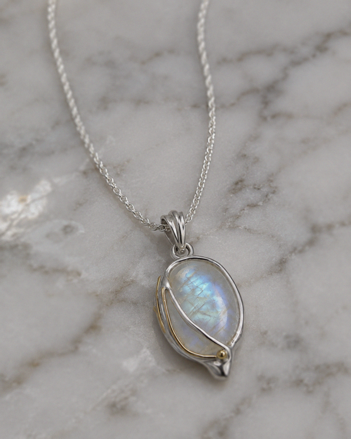 Rainbow Moonstone Pendant Necklace with 14ct Gold-Fill Detail