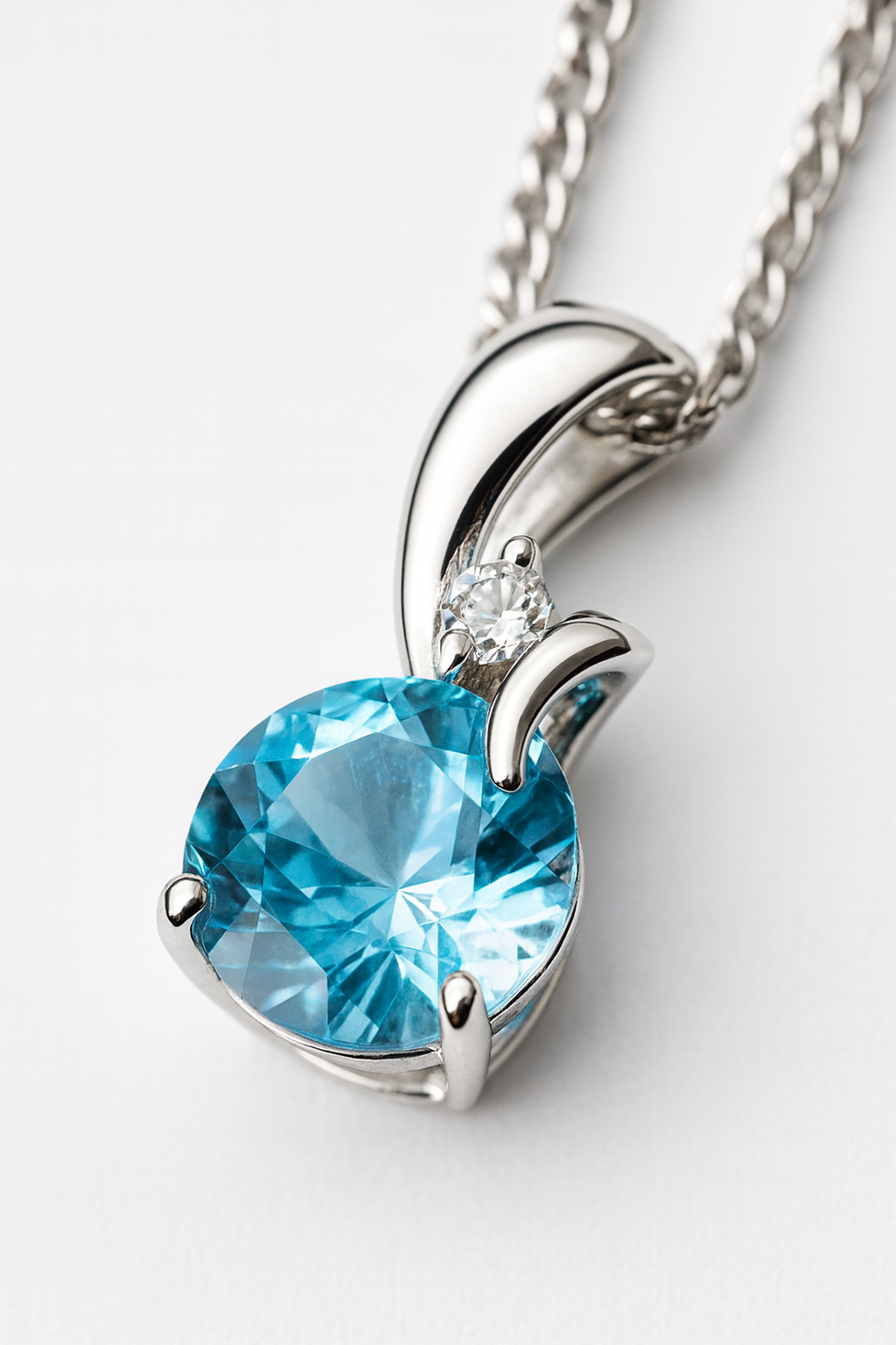 Blue Topaz & Diamond Twist Pendant on 9ct Gold Venetian Chain. PRE ORDER