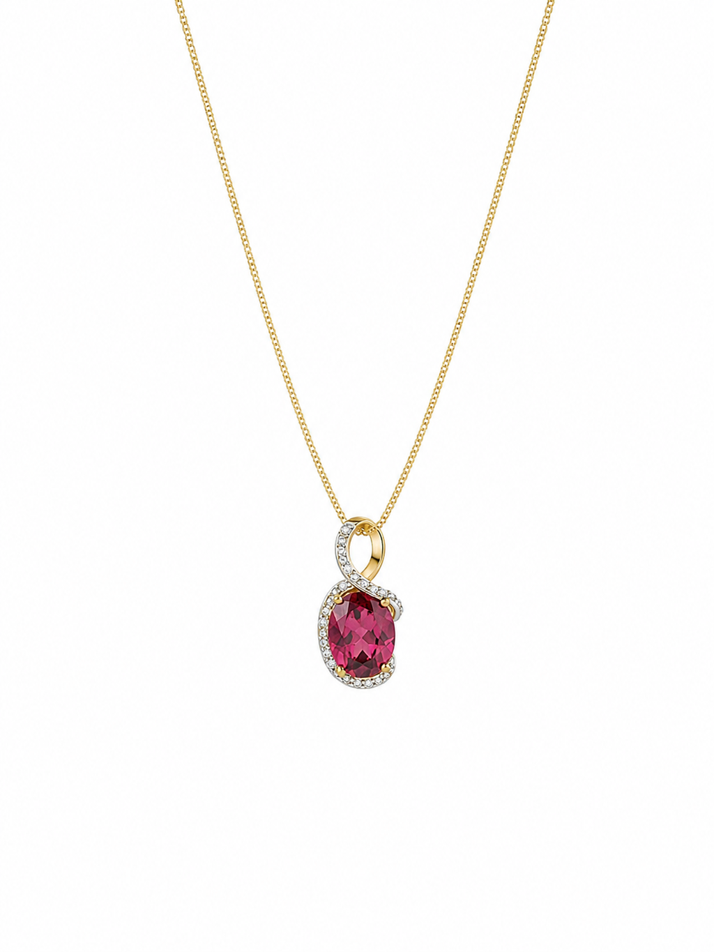 9ct Gold Garnet & Diamond Elegant Twist Necklace