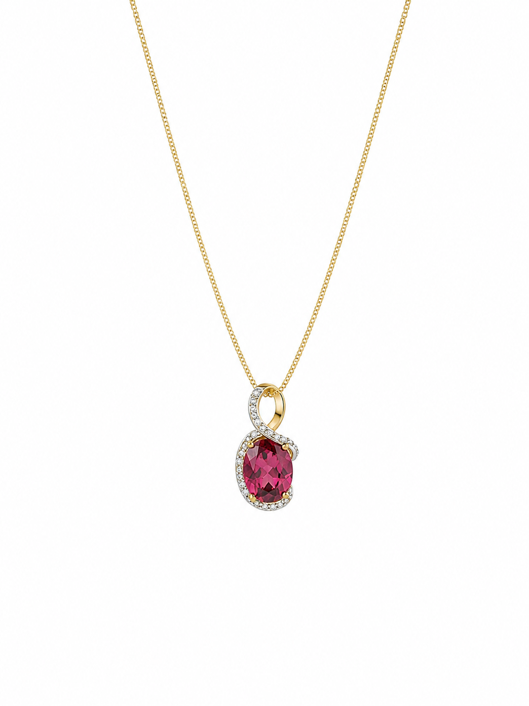 9ct Gold Garnet & Diamond Elegant Twist Necklace