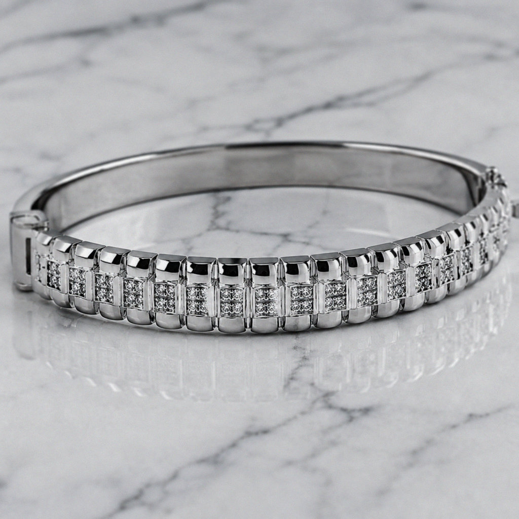 Ladies' Silver Cubic Zirconia Watch-Link Bangle