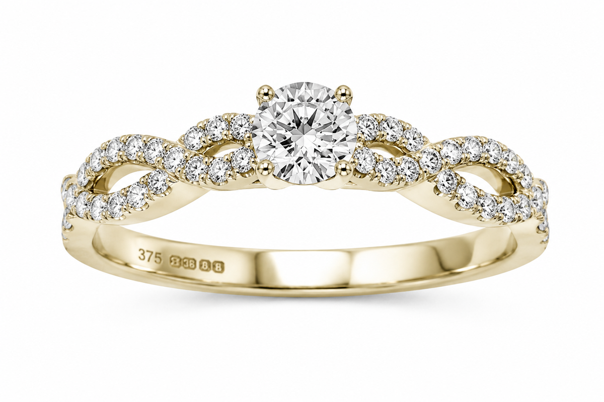 9ct Yellow Gold Diamond Double Twist Engagement Ring