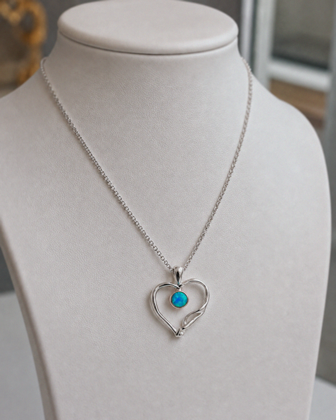 Banyan Blue Opalite Open Heart Pendant Necklace