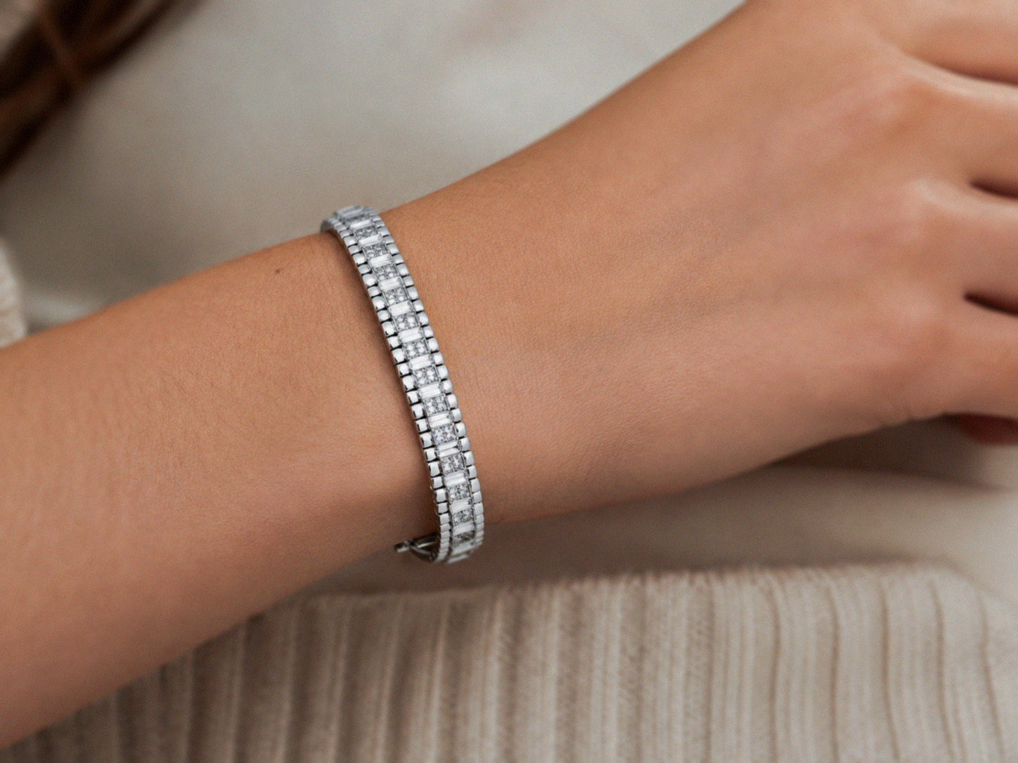 Children's Silver Cubic Zirconia Watch-Link Bangle