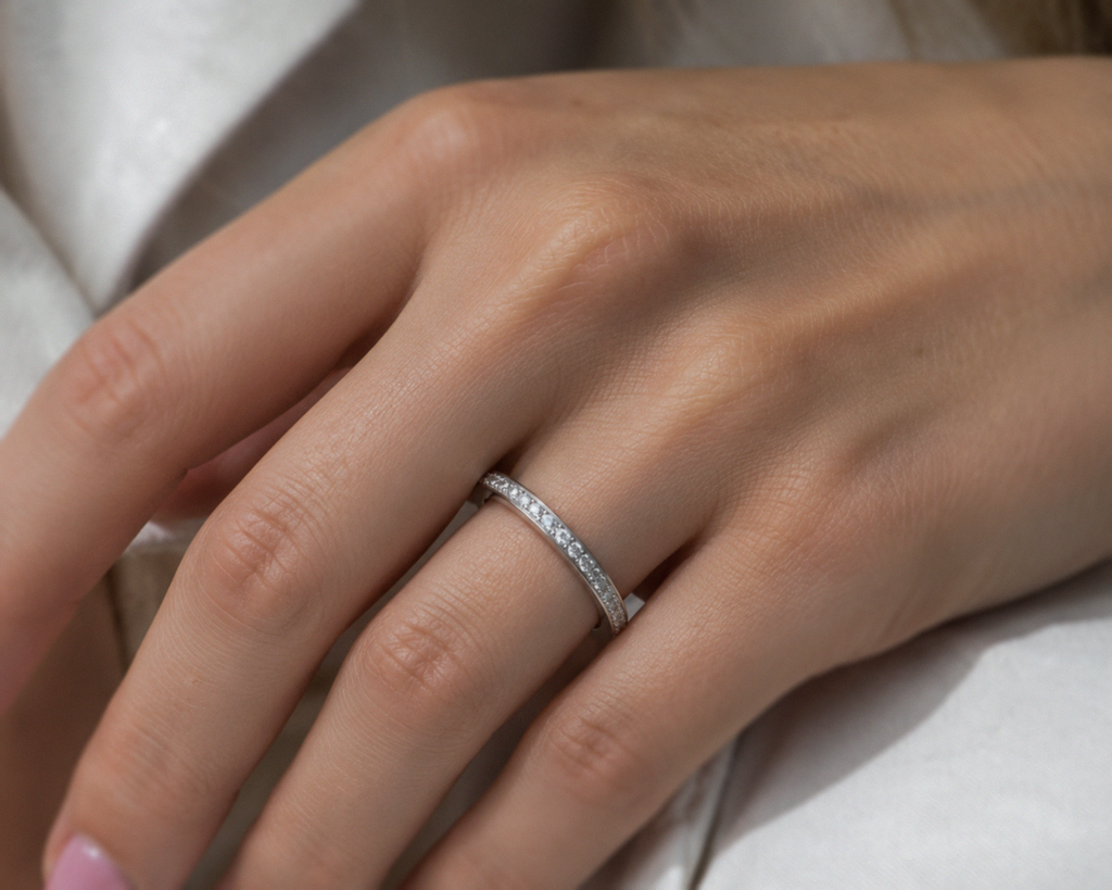 Sterling Silver Cubic Zirconia Pavé Eternity Ring