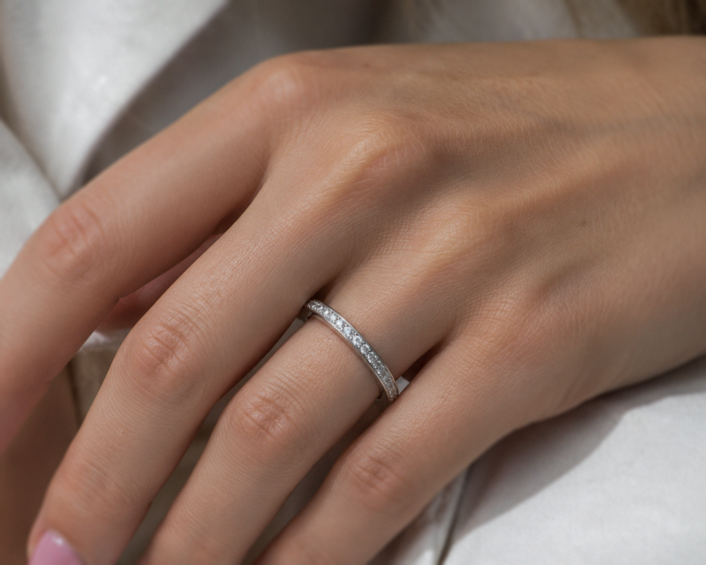 Sterling Silver Cubic Zirconia Pavé Eternity Ring