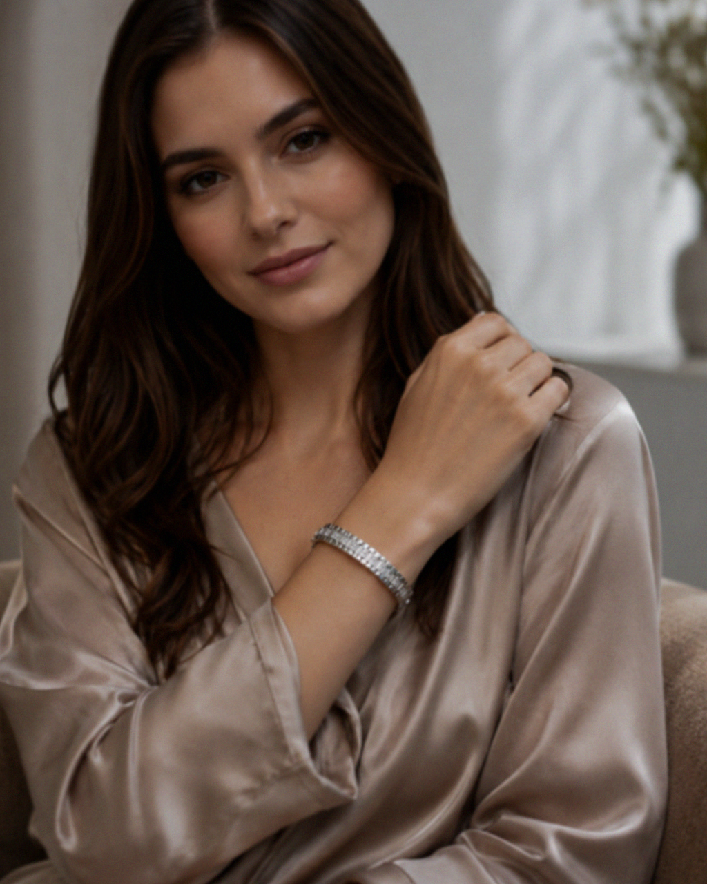 Ladies' Silver Cubic Zirconia Watch-Link Bangle