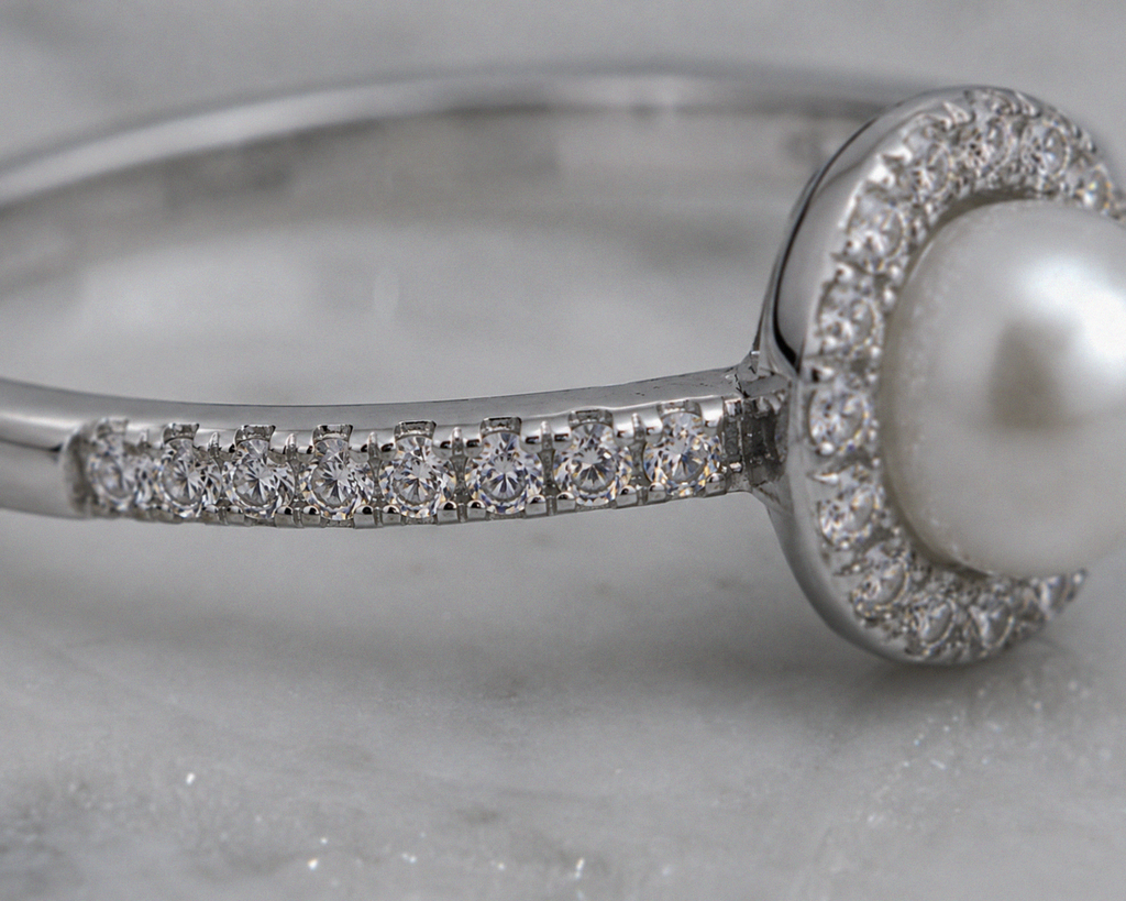 Sterling Silver Freshwater Pearl & Cubic Zirconia Halo Ring