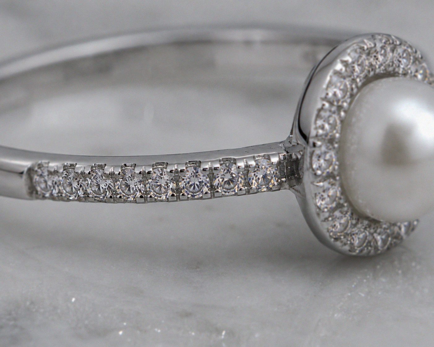 Sterling Silver Freshwater Pearl & Cubic Zirconia Halo Ring