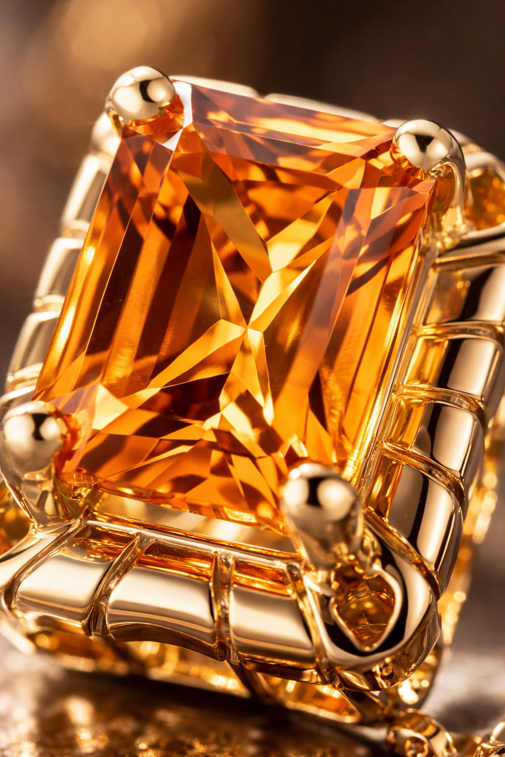 Detailed Octagon Citrine Stud Earrings in 9ct Yellow Gold