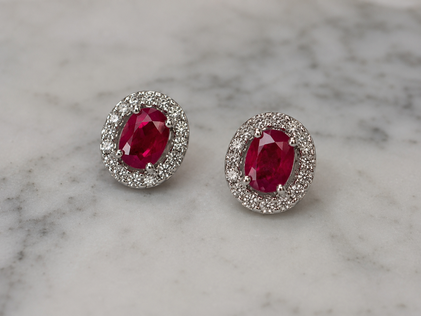 Ruby & Diamond Cluster Stud Earrings in 9ct White Gold