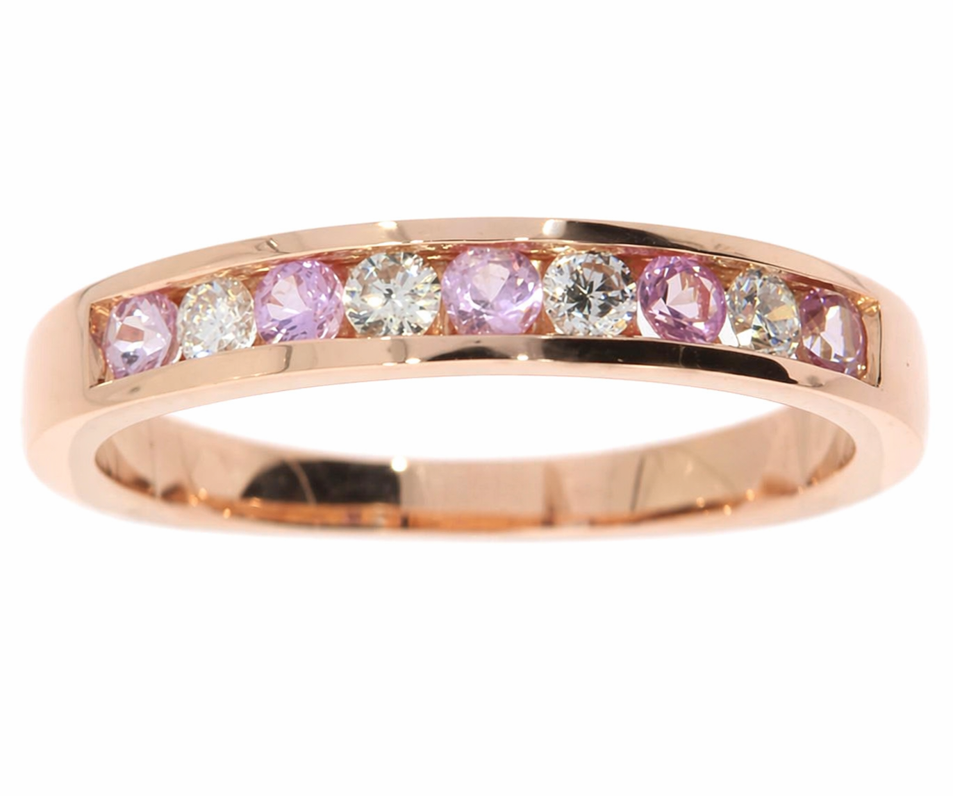 9ct Rose Gold Pink Sapphire & Diamond Channel Set Ring