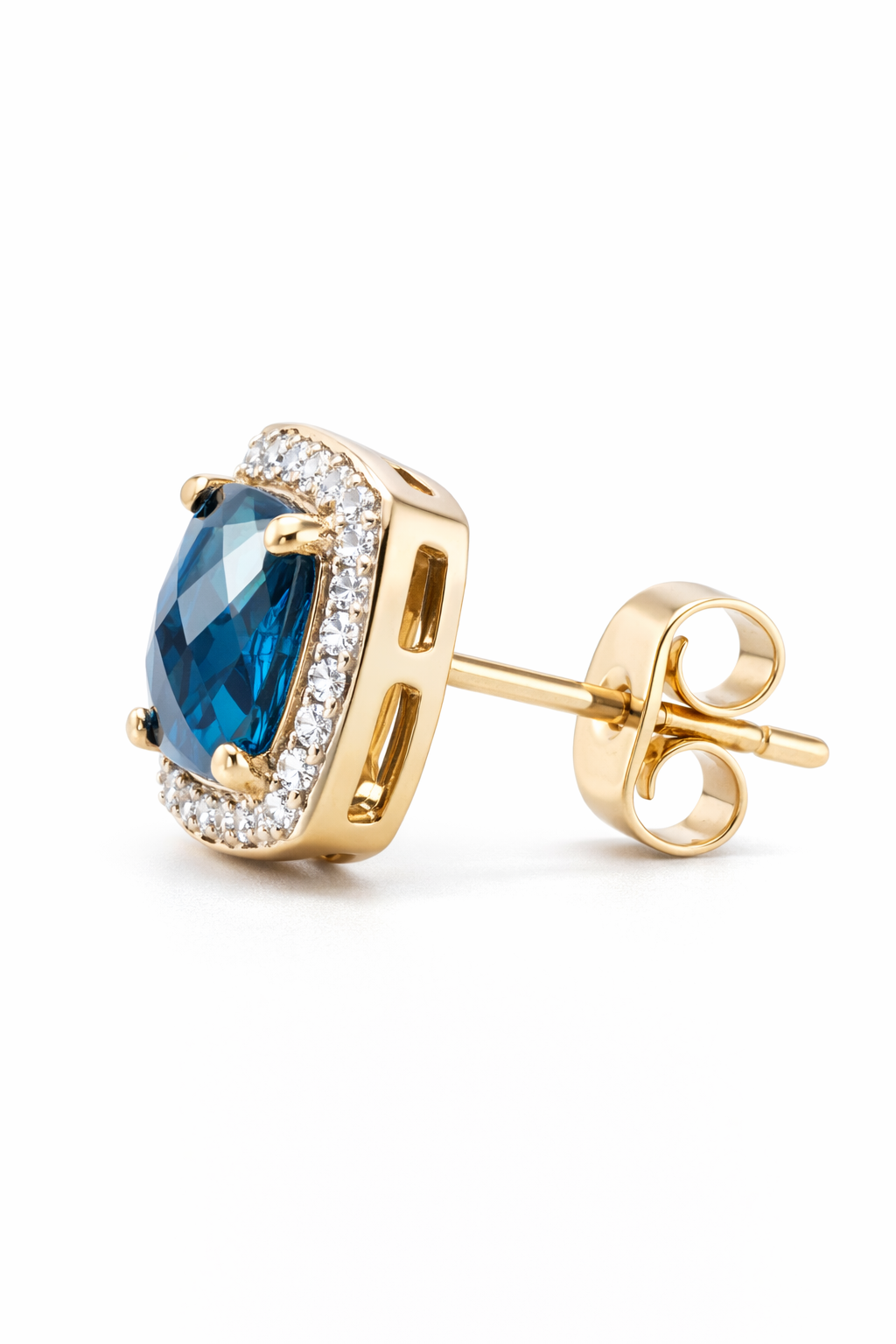 London Blue Topaz & Diamond Earrings in 9ct Gold.