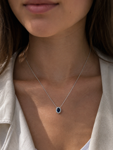 Blue Sapphire & Diamond Cluster Pendant in 9ct White Gold