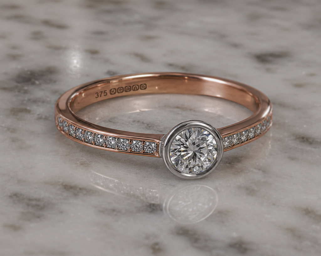 9ct Rose & White Gold Channel-Set Diamond Engagement Ring