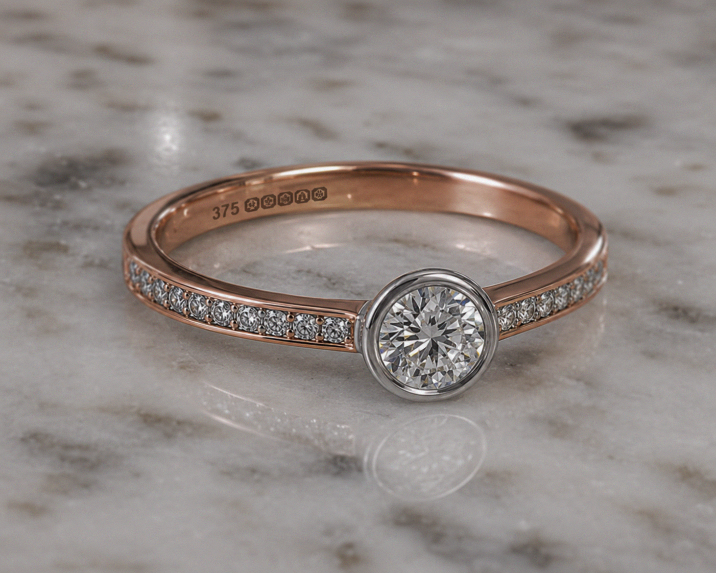 9ct Rose & White Gold Channel-Set Diamond Engagement Ring