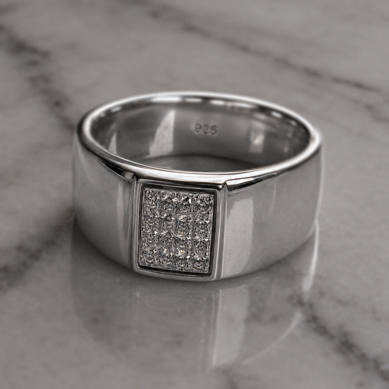 Sterling Silver Wide Band Cubic Zirconia Men’s Ring